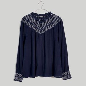Madewell Navy Blue Embroidered Top